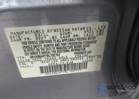 2011 Nissan Sentra 2.0S from USA, damaged, VIN 3N1AB6AP7BL702757